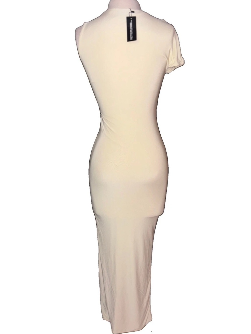 PrettyLittleThing Cream Asymmetric Neck Maxi Dress - Picture 2 of 4